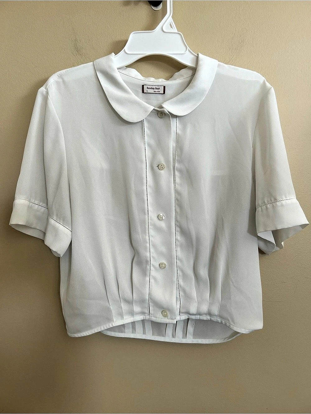 Sunday Best White Collared Short sleeve Blouse Size Small Like New